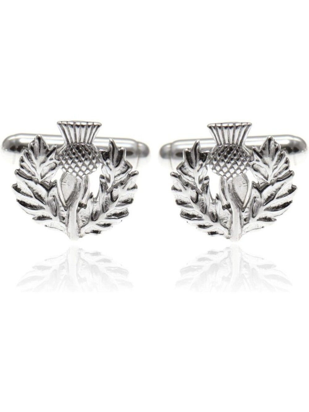 Sterling Silver Scottish Thistle Cufflinks for Men - Elegant Jewelry Gift Box